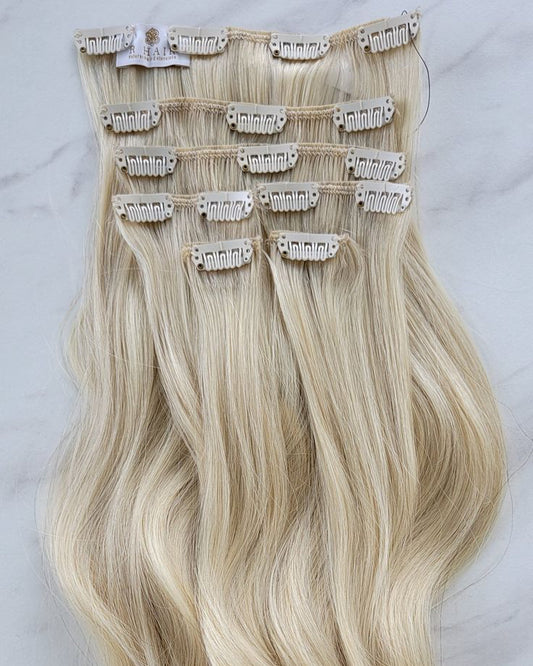 Blonde clip in hair extensions